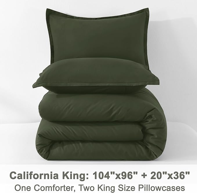 Litanika Comforter Set, Lightweight Solid Bedding Comforter Set, Fluffy Down Alternative Bed Set, Dark Olive Green, California King
