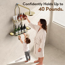 Shower Caddy Hanging, Shower Organizer Hanging, Aluminum Shower Racks for Inside Shower with Hooks for Razor, Never Rust Bathroom Organizers and Storage with Soap Holder, Gold