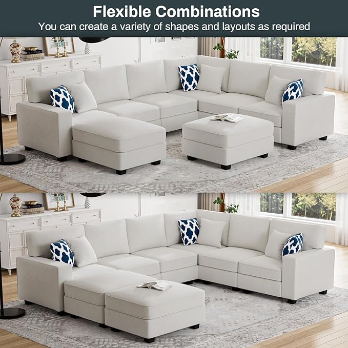 Legend Vansen Modular Sectional Sofa U Shaped Couch with Ottoman Modern Reversible Corner Sectional Couch for Living Room (Cream, U Shaped Sofa-3)