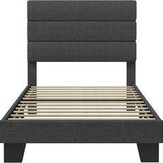SHA CERLIN Twin Platform Bed Frame with Upholstered Fabric Headboard, Mattress Foundation with Strong Wooden Slats Support, No Box Spring Needed, Grey