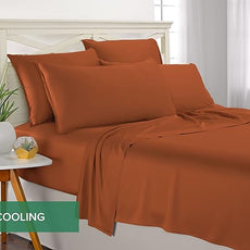 Pure Bamboo Split King Sheets, Genuine 100% Organic Viscose Derived from Bamboo Bed Sheet Set, Soft & Cooling, Double Stitching, 2 Fitted Sheets (Split King, Terracotta)