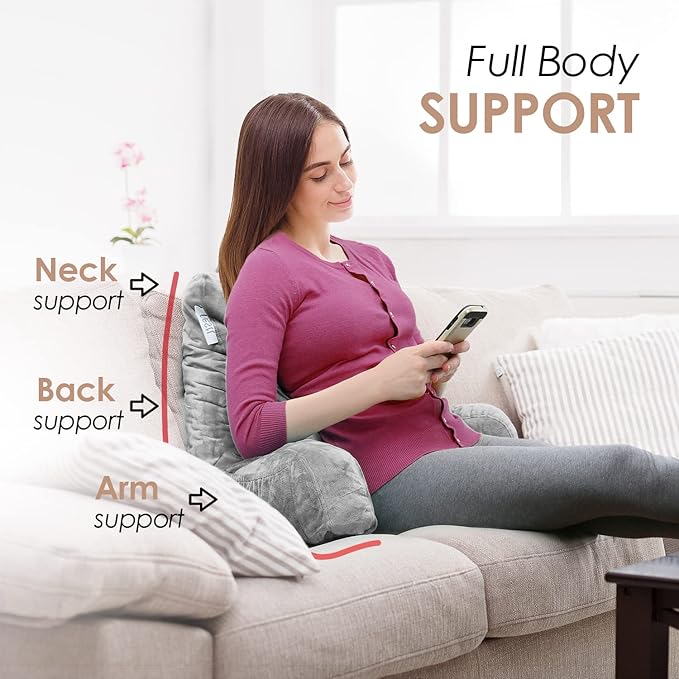 Nestl Reading Pillow for Kids & Teens with Shredded Memory Foam, Backrest Pillows for Reading, Watching, and Gaming, Use on The Couch, Bed, or Floor, Adjustable Support with Washable Cover Light Grey