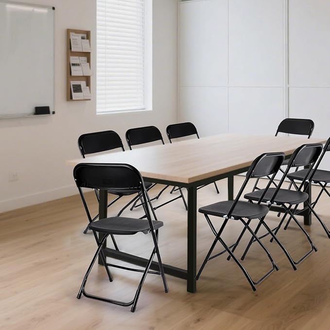 8 Pack Black Folding Chairs, Portable Stackable Commercial Foldable Chair, Indoor Outdoor Plastic Folding Chair for Events/Office/Home/Wedding/Party, 400lbs Capacity