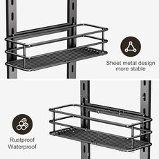 Orimade Adjustable Anti-slip Shower Caddy over Head, Rustproof Bathroom Hanging Shower Organizer with 2 Hooks for Razor, No Drilling Shower Shelves Storage Rack 2 Tier, Black