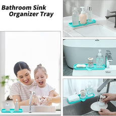 Silicone Bathroom Soap Dishes with Drain Spout-Bathroom and Kitchen Sink Organizer,Sponge Holder,Dish Soap Tray,Perfect for Dispenser,Scrubber,Bottle,Cup on Sink or Counter-Mint 12