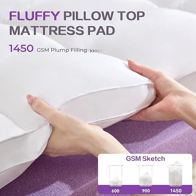 SINWEEK Dual Layer 5 Inch Memory Foam Mattress Topper Queen Size, 3 Inch Gel Memory Foam Plus 2 Inch 1450 GSM Down Alternative Quilted Pillow Top Mattress Pad Cover, White