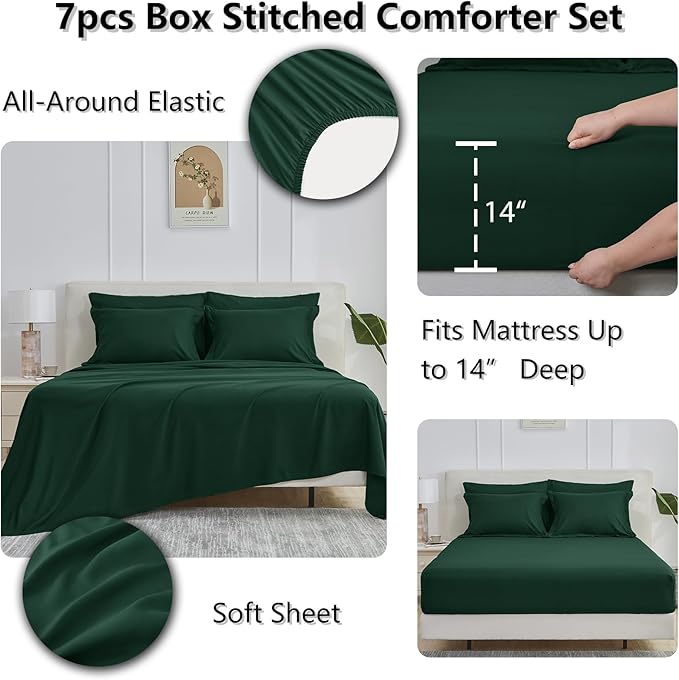CozyLux Full Size Comforter Sets Emerald Green - 7 Pieces Bed in a Bag Full, Oeko-Tex Certified Bed Set, All Season Soft Bedding Set with Down Alternative Comforter, Sheets, Pillowcases & Pillow Shams