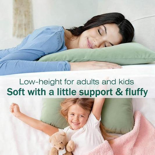 Flat Ultra Thin Bed Pillows Standard Size Pillow Set of 2 Extra Soft Down Alternative for Stomach Side Back Sleeper Sage Green 20x26inches