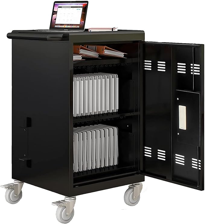 Laptop Charging Cart, 30 Laptop Storage Cart, Electronic Combination Lock,Mobile Charging Cabinet for iPads up to 16.3", Chromebook Devices, Cord Management.School,Business.Black