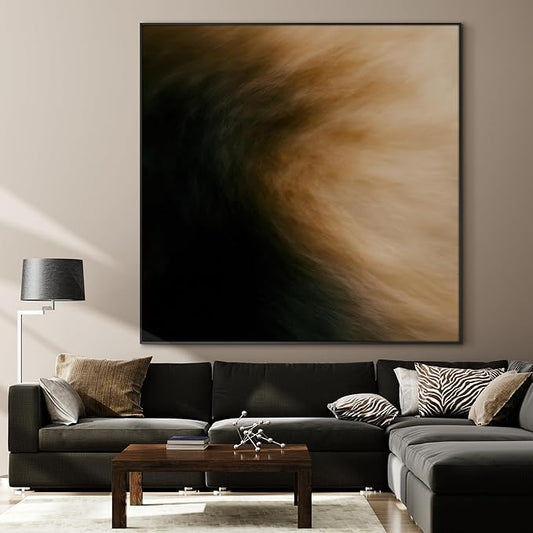 72"x72" XL Framed Wall Art - Dark Abstract Black and Brown Gradient Modern Painting Minimalist Foggy Forest Tranquil (Frame Assembly Required)