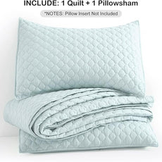 HORIMOTE HOME Quilt Twin Size Aqua Blue, Lightweight Quilt for Summer Ultra-Soft Microfiber Modern Style Quilted Clouds Pattern Bedspread Quit Set 2 Pieces (1 Quilt and 1 Pillow Sham)