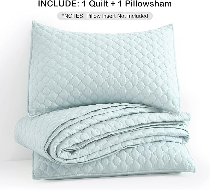 HORIMOTE HOME Quilt Twin Size Aqua Blue, Lightweight Quilt for Summer Ultra-Soft Microfiber Modern Style Quilted Clouds Pattern Bedspread Quit Set 2 Pieces (1 Quilt and 1 Pillow Sham)