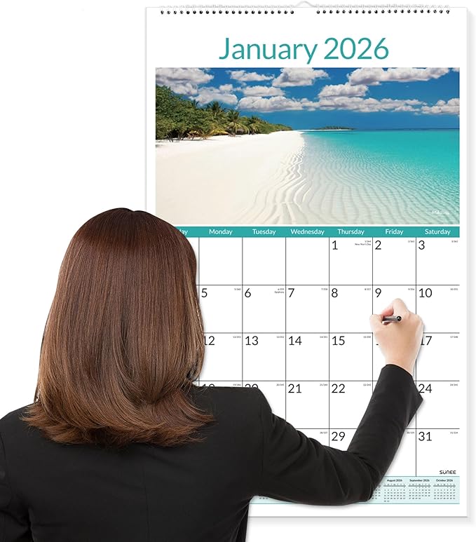 SUNEE 2026 Wall Calendar Extra Large 17"x27", 21 Month from October 2025 to June 2027, Vertical Extra Large Monthly Calendar 2026-2027 for Wall, Beaches