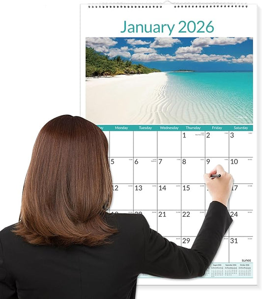 SUNEE 2026 Wall Calendar Extra Large 17"x27", 21 Month from October 2025 to June 2027, Vertical Extra Large Monthly Calendar 2026-2027 for Wall, Beaches