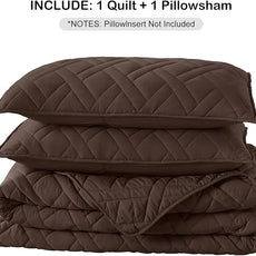 HORIMOTE HOME Quilt Set Twin Size Chocolate, Classic Geometric Diamond Stitched Pattern, Ultra Soft Microfiber Lightweight Bedding Set Bedspread Coverlet for All Season with 1 Quilt 1 Pillow Sham