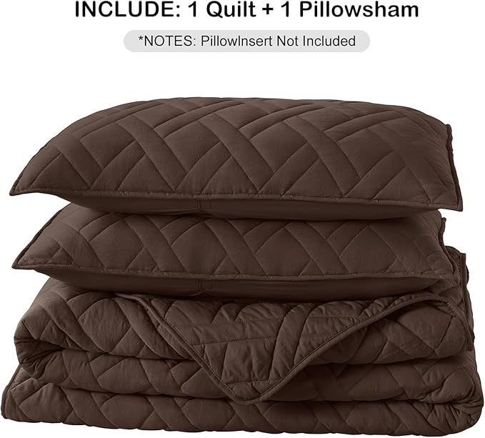 HORIMOTE HOME Quilt Set Twin Size Chocolate, Classic Geometric Diamond Stitched Pattern, Ultra Soft Microfiber Lightweight Bedding Set Bedspread Coverlet for All Season with 1 Quilt 1 Pillow Sham