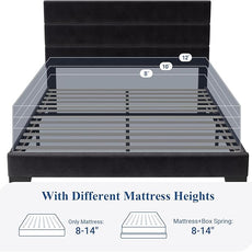 Allewie Full Size Platform Bed Frame with Velvet Upholstered Headboard and Wooden Slats Support, Fully Upholstered Mattress Foundation/No Box Spring Needed/Easy Assembly, Black