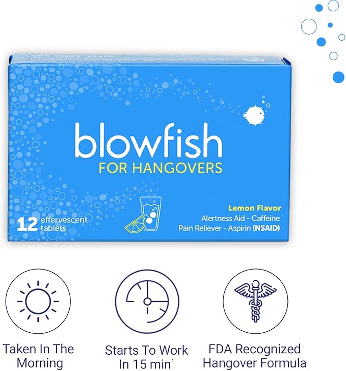 Blowfish for Hangovers - Fast Hangover Relief in 15 Minutes | Headache Relief, Energy, and Hydration in One Step | Single Box