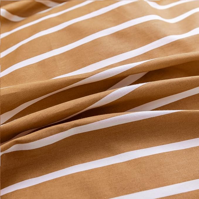 JELLYMONI Queen Duvet Cover Set, Cotton Duvet Cover 3 Pieces with Zipper Closure, 1 Duvet Cover and 2 Pillowcases(Rust with White Striped)