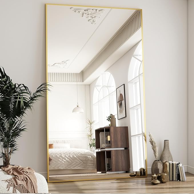 BEAUTYPEAK 76"x34" Rectangle Full Body Floor Mirrors, Full Length Mirror Hanging or Leaning, Aluminum Alloy Frame Wall Mirror for Bedroom, Dressing Room, Gold