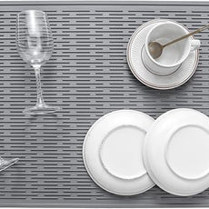 Silicone Dish Drying Mat for Multiple Usage,Easy clean,Eco-friendly,Heat-resistant Silicone Mat for Kitchen Counter or Sink,Refrigerator or Drawer Liner Grey 4XL 32 inches x 18 inches