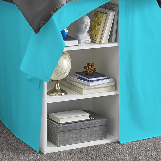 600TC -Dorm Bed Skirt - Split Corner Tailored Dorm Sized Bed Skirt - Dorm Room Essentials - Dorm Bed Skirt 100% Egyptian Cotton - Dorm Décor Bed Skirt Twin XL - 28" Drop (Turquoise, Solid)