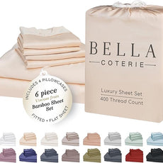 Bella Coterie 6 Piece Luxury Bamboo Viscose California King Size Sheet Set | 100% Organically Grown | Cooling for Hot Sleepers | 18