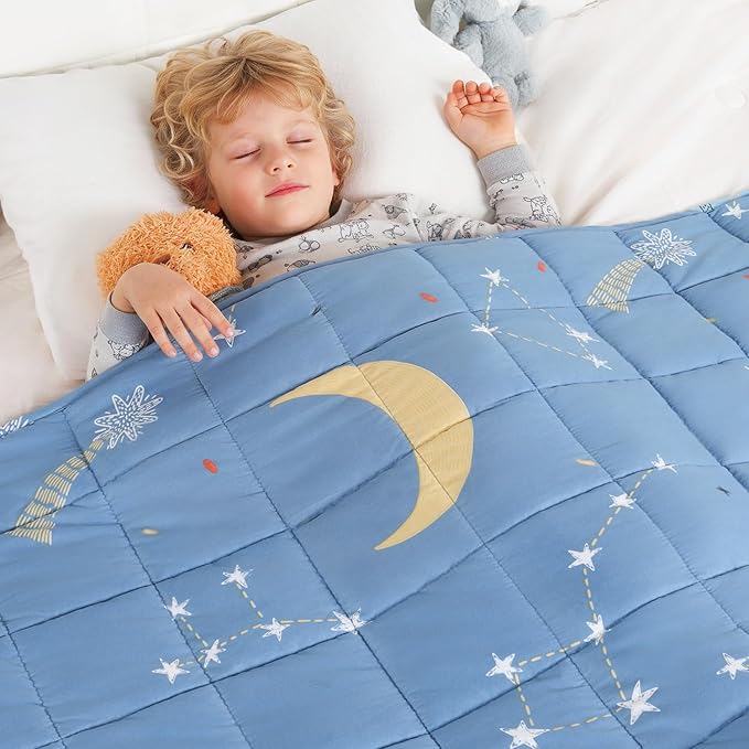 Kivik Weighted Blanket 7 lbs, 41" x 60" Blue Moon Stars Planet Weighted Blankets for Small Single/Twin Size Bed, All-Season Breathable Soft Cute Heavy Throw Blanket for Calming & Sleep, Washable