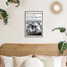 Retro New York Trends Wall Art Black and White Newspaper Poster Do It for The Plot Canvas Prints Funky Feminist Posters Trendy College Wall Decor for Bar Cart Hot Girl Dorm Room Decorative 24x36inch black framed