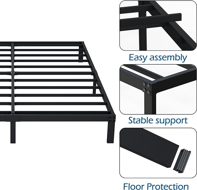 9 Inch Full Size Bed Frame Heavy Duty Low Profile Metal Platform No Box Spring Needed Mattress Foundation, Easy to Assembly, Noise Free, Black
