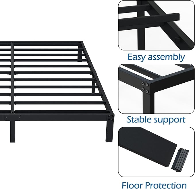 9 Inch King Bed Frame Heavy Duty Low Profile Metal Platform No Box Spring Needed Mattress Foundation, Easy to Assembly, Noise Free, Black