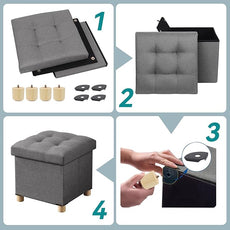 BRIAN & DANY Ottoman with Storage, Small Storage Ottoman for Dorm, Linen Folding Ottoman Foot Stool with Legs for Living Room and Bedroom, 15