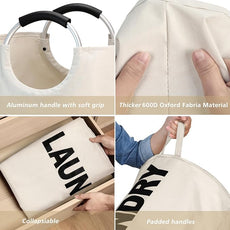 125L X-Large Laundry Basket, Freestanding Tall Clothes Hamper, Collapsible Laundry Bag, Beige