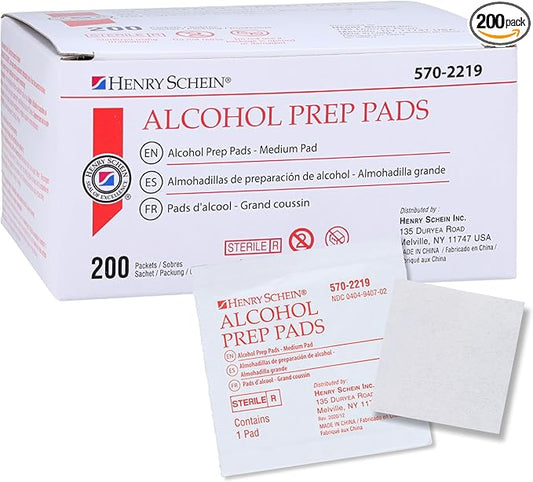 Henry Schein Alcohol Prep Pads, Medium Size, 200 Count - 70% Isopropyl Alcohol, Individually Wrapped, Sterile Wipes for Medical & Everyday Use