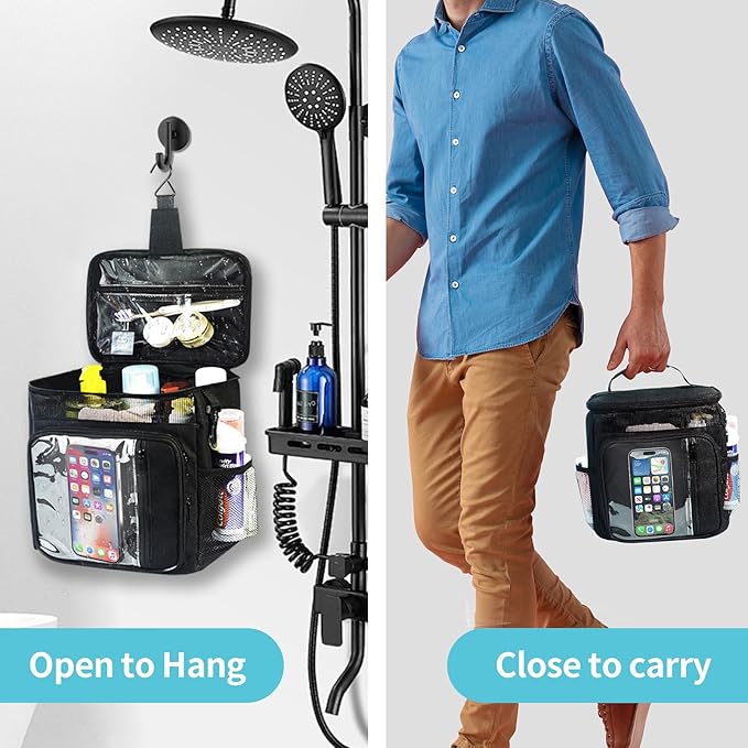 Dorm Room Essentials for Guys Girls Boys, Hanging Toiletry Bag，Waterproof Travel Shower Caddy Organizer with Clear Pockets, Mesh Compartments & Hook Portable Toiletry Bag for Gym, Camping, Cruise