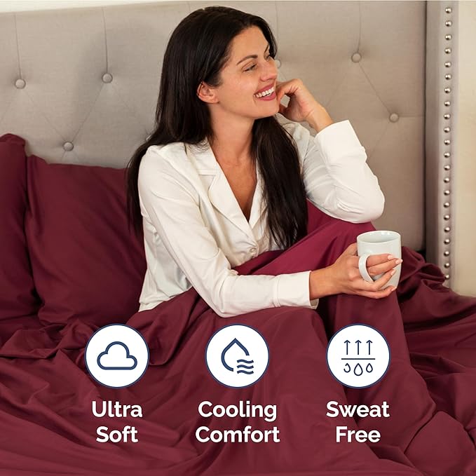 Extra Deep Pocket Twin Sheets - 3 Piece Breathable & Cooling Bed Sheets - Hotel Luxury Bed Sheet Set - Soft, Wrinkle Free & Comfy - Easily Fits Extra Deep Mattresses - Deep Pocket Burgundy Sheets Set