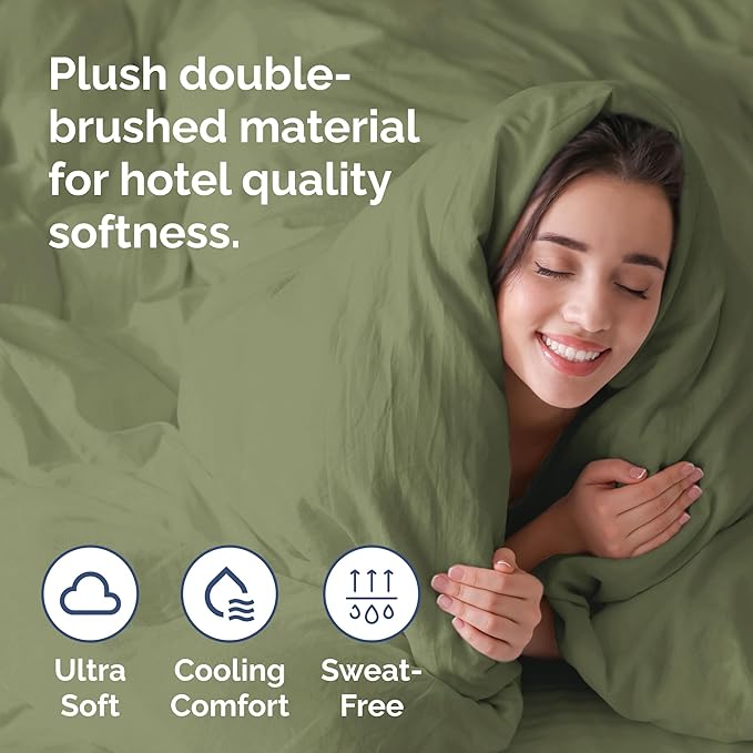 Duvet Cover Queen Size Set - Extra Soft Queen Size Duvet Cover 90 x 90 with 2 Pillow Shams - Hotel Luxury Easy Care and Fade Free w/Zipper Closures & Ties - Comfy Breathable Bedding Set (Sage Green)