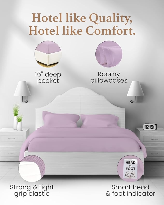 Good Sleep Bedding XL Twin Sheet Set - 100% Egyptian Cotton Sheets, Twin XL Bedding, 3Pc, 1000 TC, XL Twin Sheets, Sateen Weave, 16" Deep Pocket Twin XL College Dorm - Lavender GoodSleepBedding