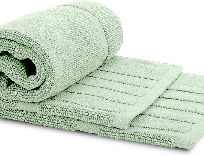 White Classic Luxury Bath Mat Floor Towel Set - Absorbent Cotton Hotel Spa Shower/Bathtub Mats [Not a Bathroom Rug] 22"x34" | 2 Pack | Green