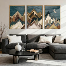 BINCUE Extra Large Mountain Wall Art Set of 3 Moon Froest Wall Decor Nature Landscape Art Print for Living Room Bedroom Office 24x36 Inches