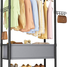 Clothes Rack,Heavy Duty Garment Rack 3 Tier Adjustable With Removable Clothe Basket,Wheels Free Standing Rolling Wire Shelving Clothing Racks for Hanging Clothes Metal Portable Closet