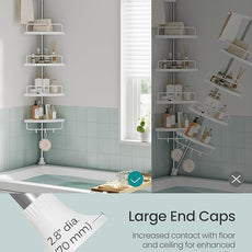 SONGMICS Corner Shower Caddy Tension Pole, 4-Tier Rust-Resistant Shower Organizer, Shower Shelf, Drill-Free, 35.8 to 118.1 Inches, Height Adjustable Trays, for Bathroom, Cloud White UBCB008W01