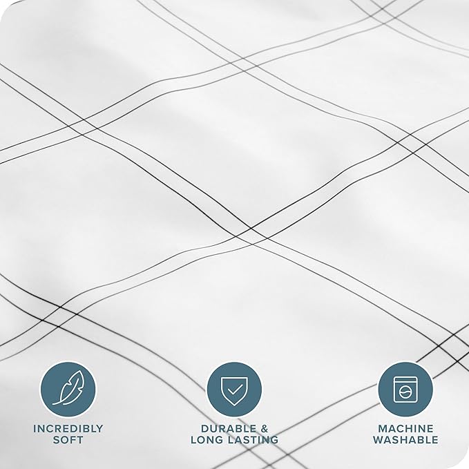 Bare Home Bedding Duvet Cover Extra Long Size - Premium 1800 Super Soft Collection - Lightweight, Cooling - Soft Textured (Twin/Twin XL, Modern Plaid - White/Grey)