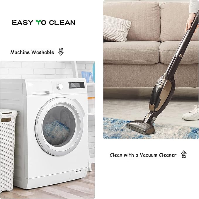 Lahome Modern Abstract Rug Runners for Hallways Non Slip, 2x7 Carpet Runner Rug for Kitchen Non Skid Washable, Soft Floor Mat for Bathroom Bedside Entrance RV, Blue/Yellow/Ivory