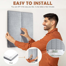 IFNOW Upholstered Wall Mounted Headboard, 3D Soundproof Wall Panels Peel and Stick for King Size, Reusable and Removable Tufted Bed Headboard in Light Grey (12 Panels, 10