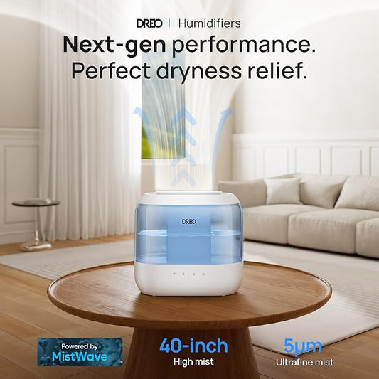 Dreo Humidifiers for Bedroom, 4L Top Fill for Large Room, 36H Runtime, 28 dB Quiet Supersized Cool Mist Air Humidifier for Baby Nursery, Plants, Indoor, Night Light, Easy to Clean & Fill, Blue