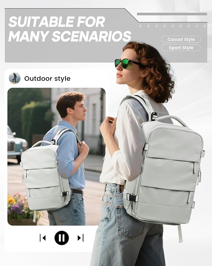 Vacuum Backpack Travel with Electric Vacpack Pump, Vacuum Compression Bags Travel Backpack for Women Men, Flight Approved Waterproof Carry on Backpacks Laptop Work Weekender Daypack, White, Medium