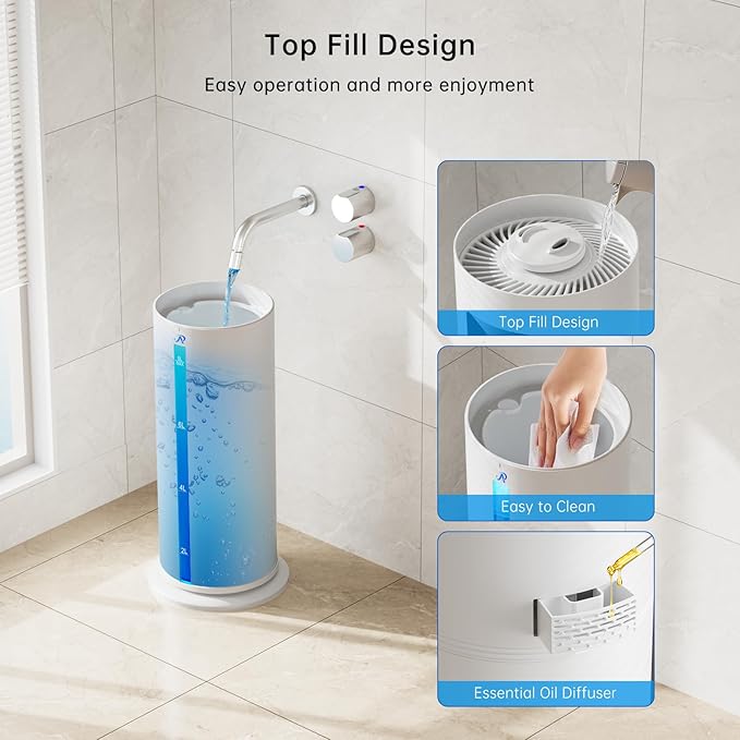 2.1Gal/8L Smart Humidifier Large Room, Top Fill Humidifiers for Bedroom with Diffuser, 7 Color Lights,16H Timer, Auto Mode, APP Remote Control, 4 Levels Cool Mist Air Humidifier for Plants Home Office