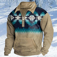 Western Sweatshirts for Men Aztec Cowboy Vintage Graphic Fleece Hoodie Mens Quarter Zip Pullover Country Jacket