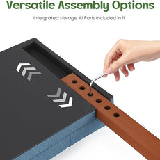 Upholstered Headboard Queen Size, Adjustable Height Queen Headboard Only from 39”to 44”with Durable Solid Wood Legs, Modern Button Diamond Fabric Bed Head Board with Width Adapters, Blue